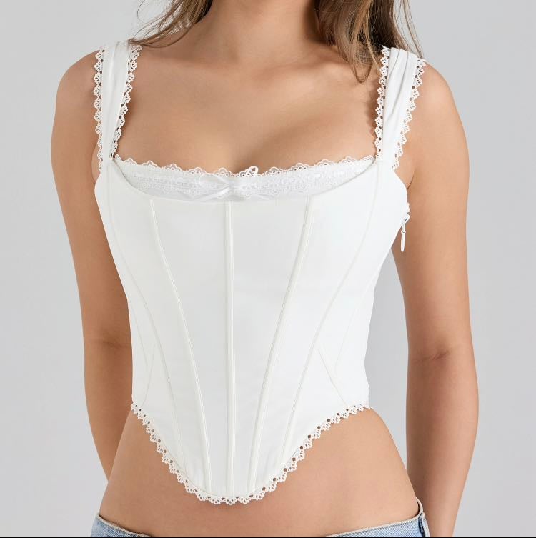Adina white stretch cotton scallop trim corset top - £109