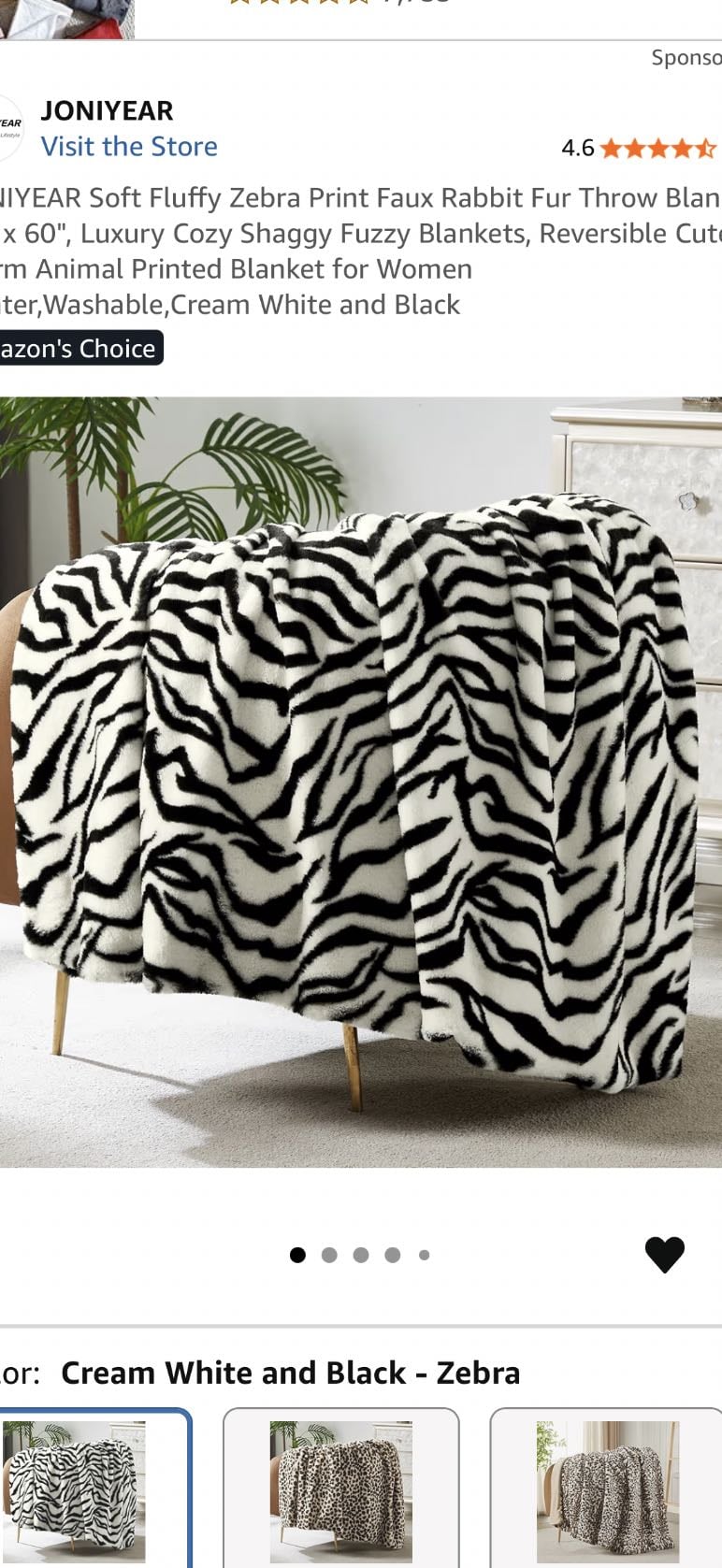 zebra print blanket - $27.99