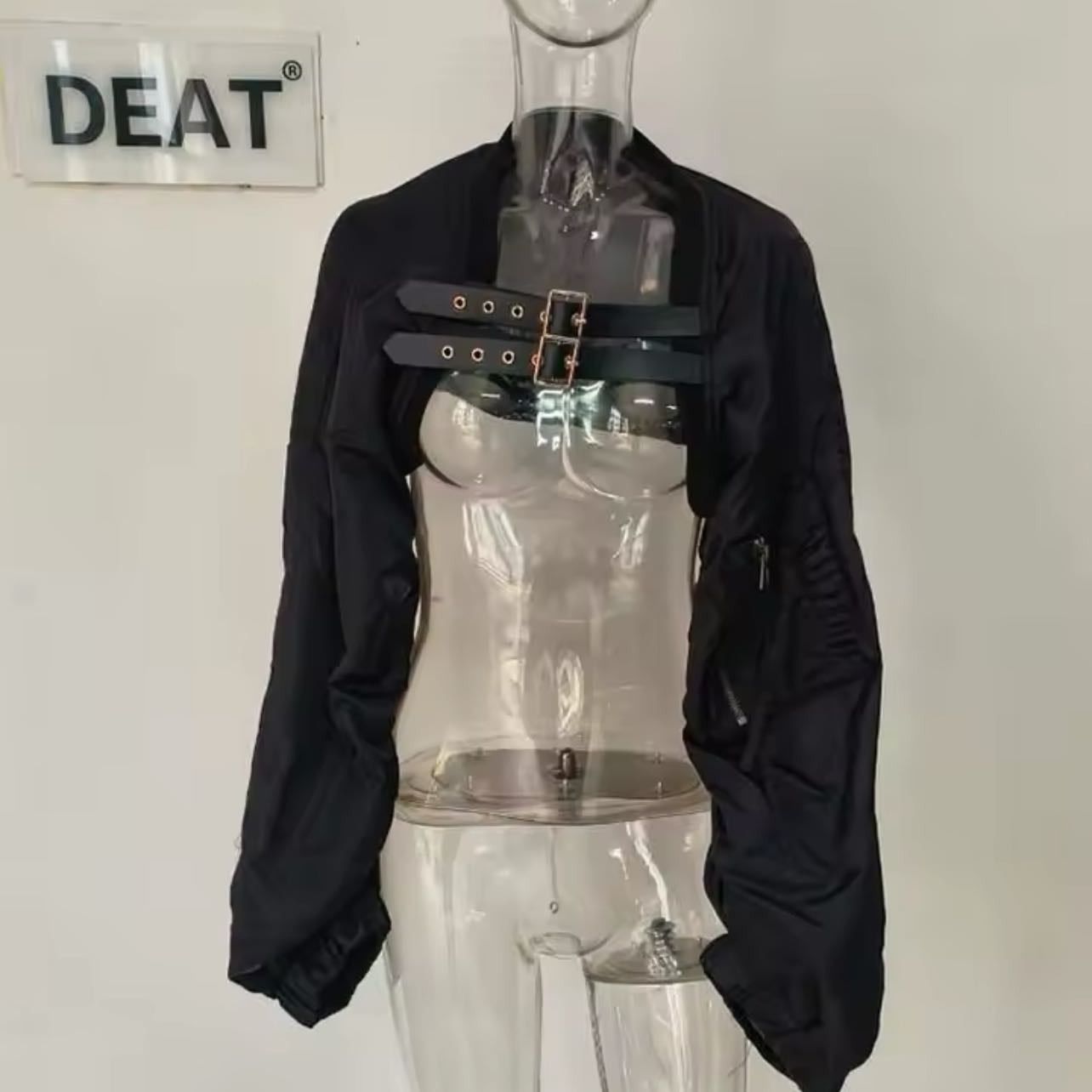 DEAT 2024 Autumn New Arrival Niche Fashion Women's Belt Design Motorcycle Short Jacket Versatile Loose Solid Color Coat 11A0884