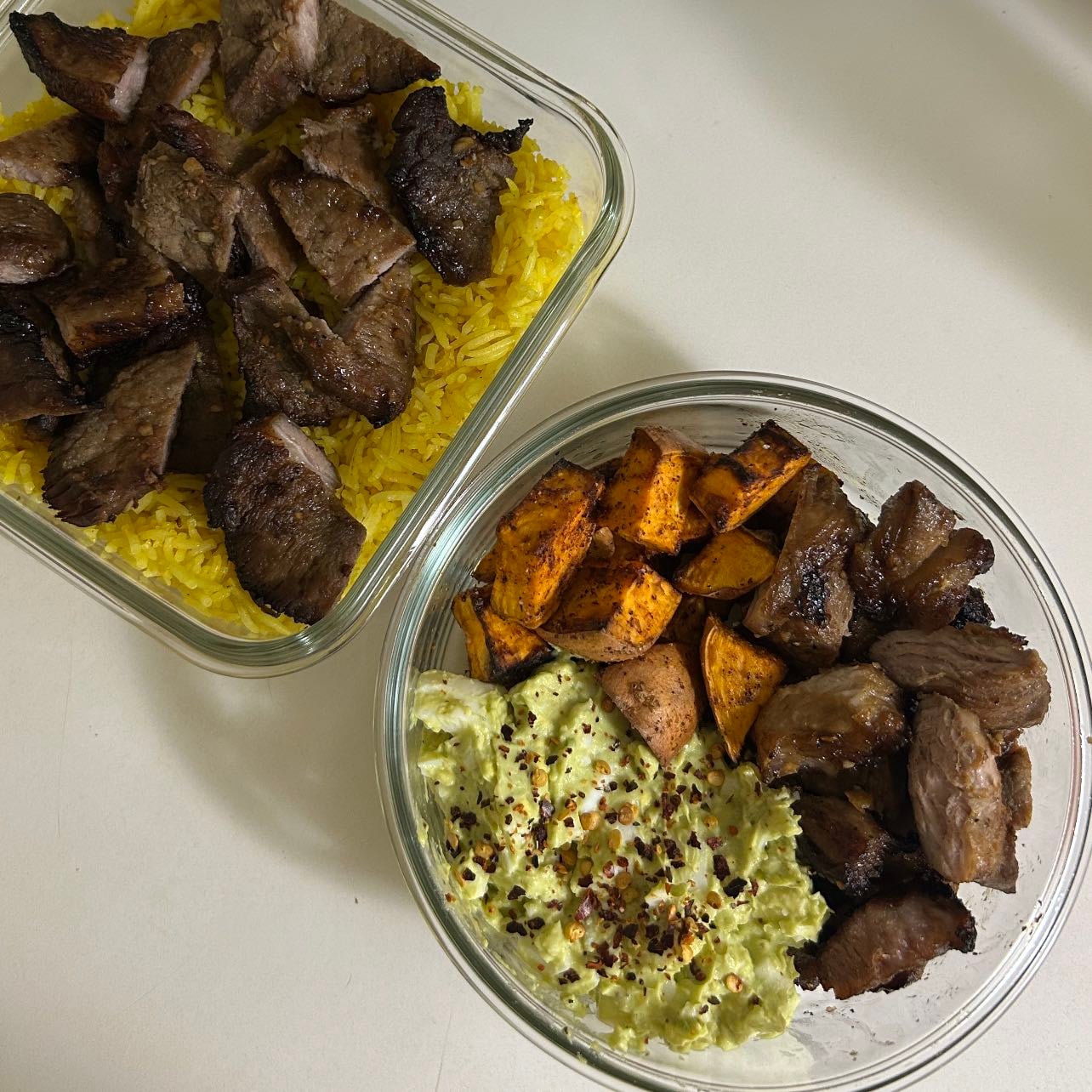Lunch box 3 - Meat, sweet potatoes, & avocado salad