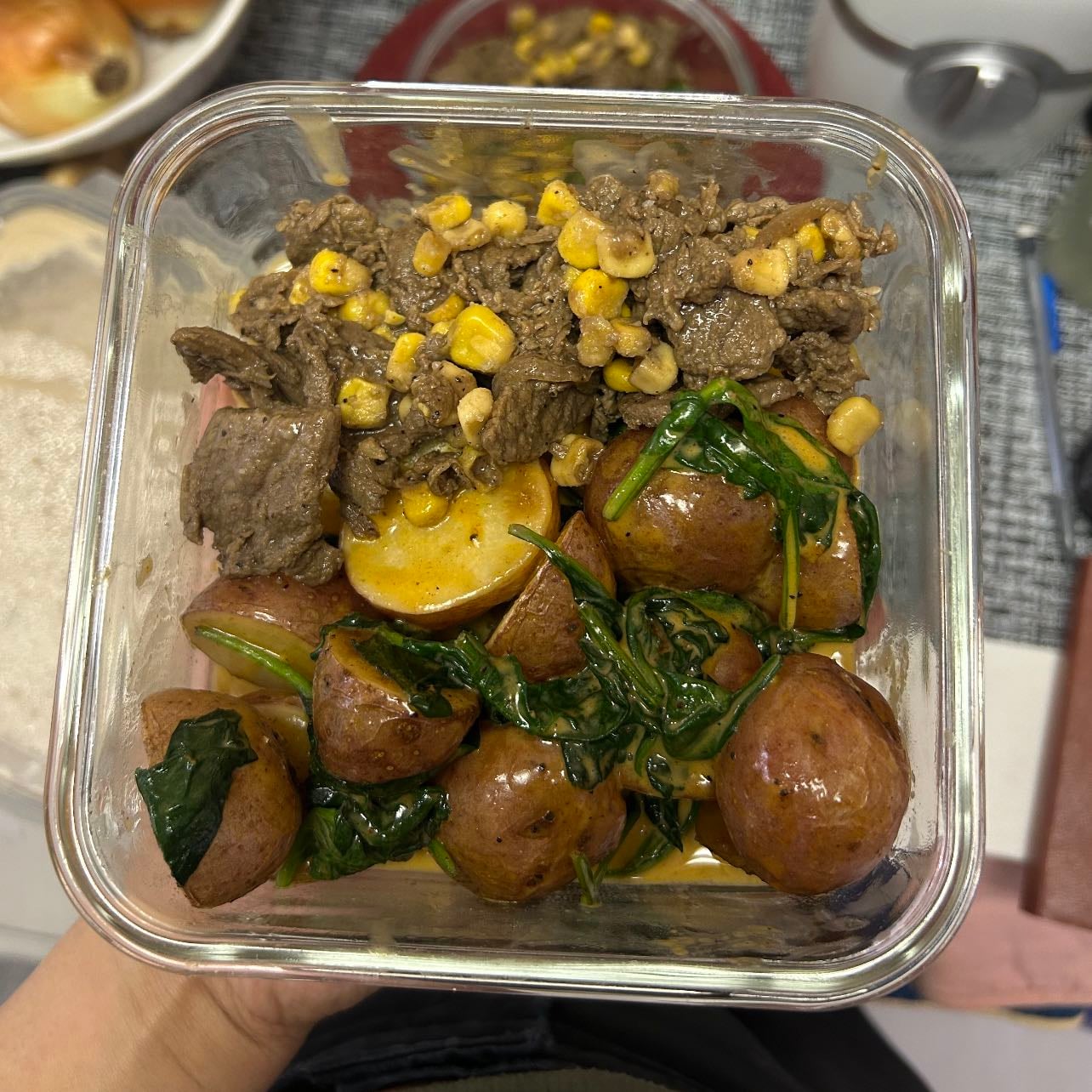 Lunch box 1 - Beef, potato and spinach pan