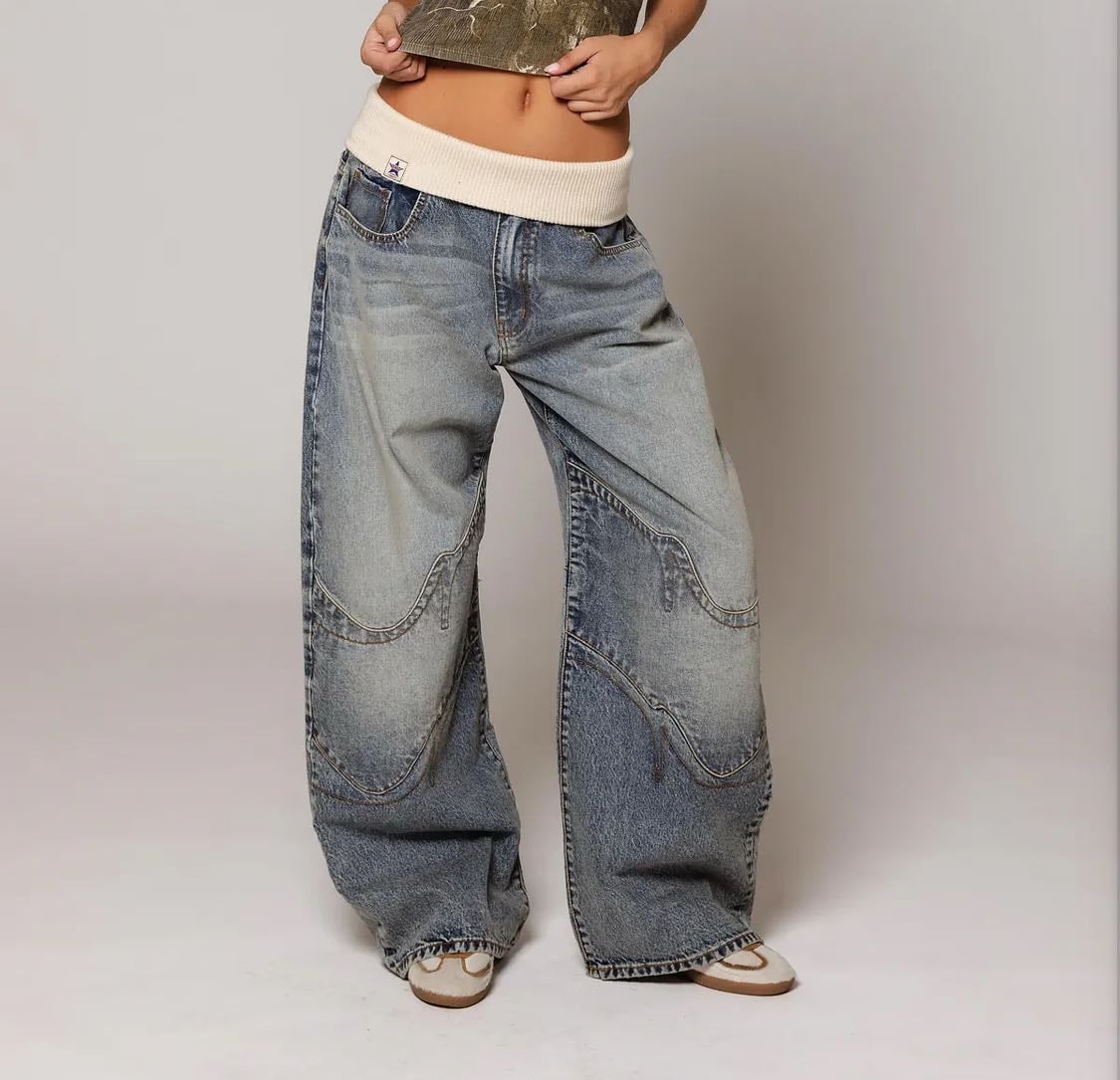REVICE fold over jeans - BLUE CREST