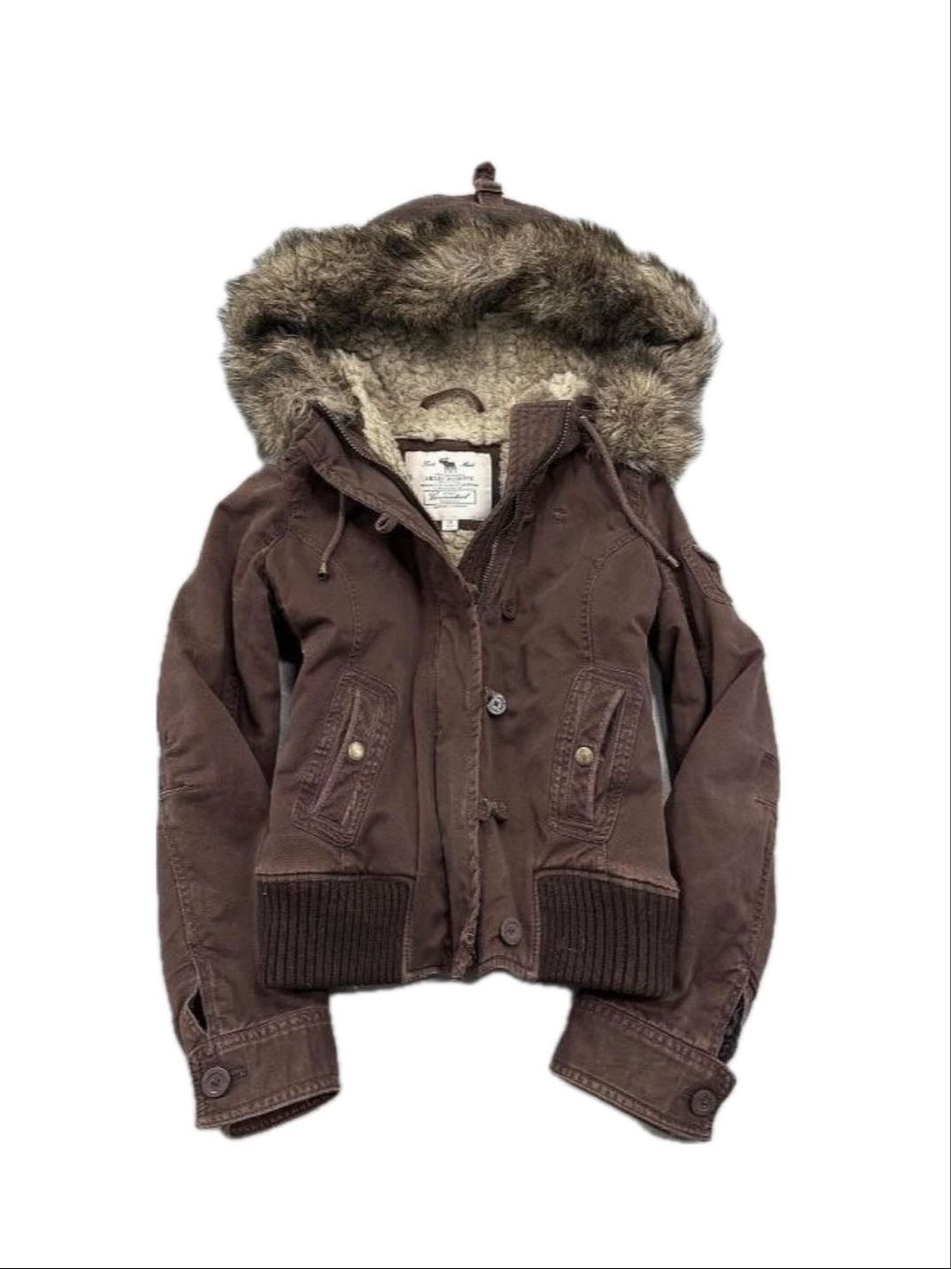 denim jacket with fur - Brown