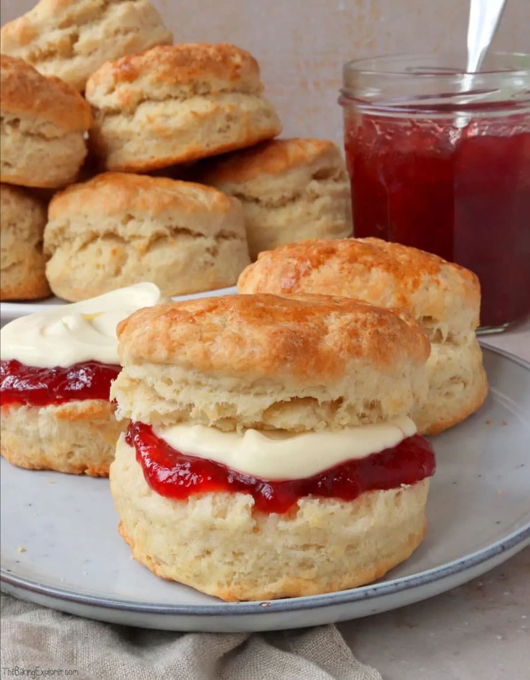 Single-serve scone with jam and clotted cream