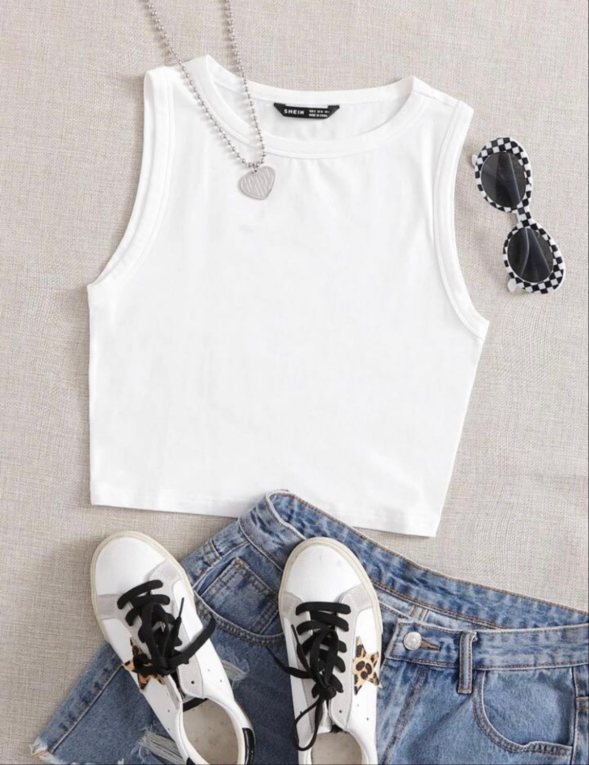 SHEIN EZwear Camiseta De Tirantes Casual De Cuello Redondo De Un Solo Color Para El Verano
