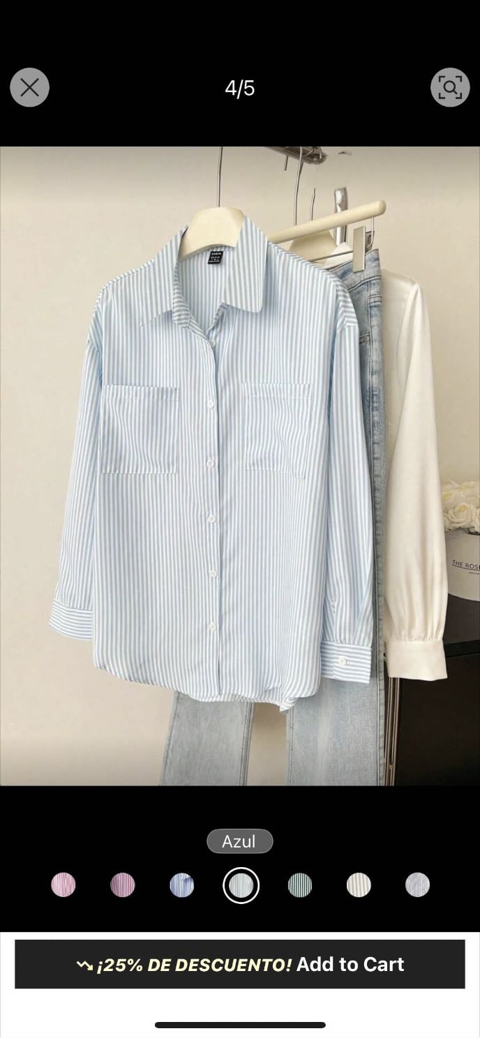 Elamini Camisa casual de oficina de manga larga con estampado de rayas, bolsillo y botones delanteros