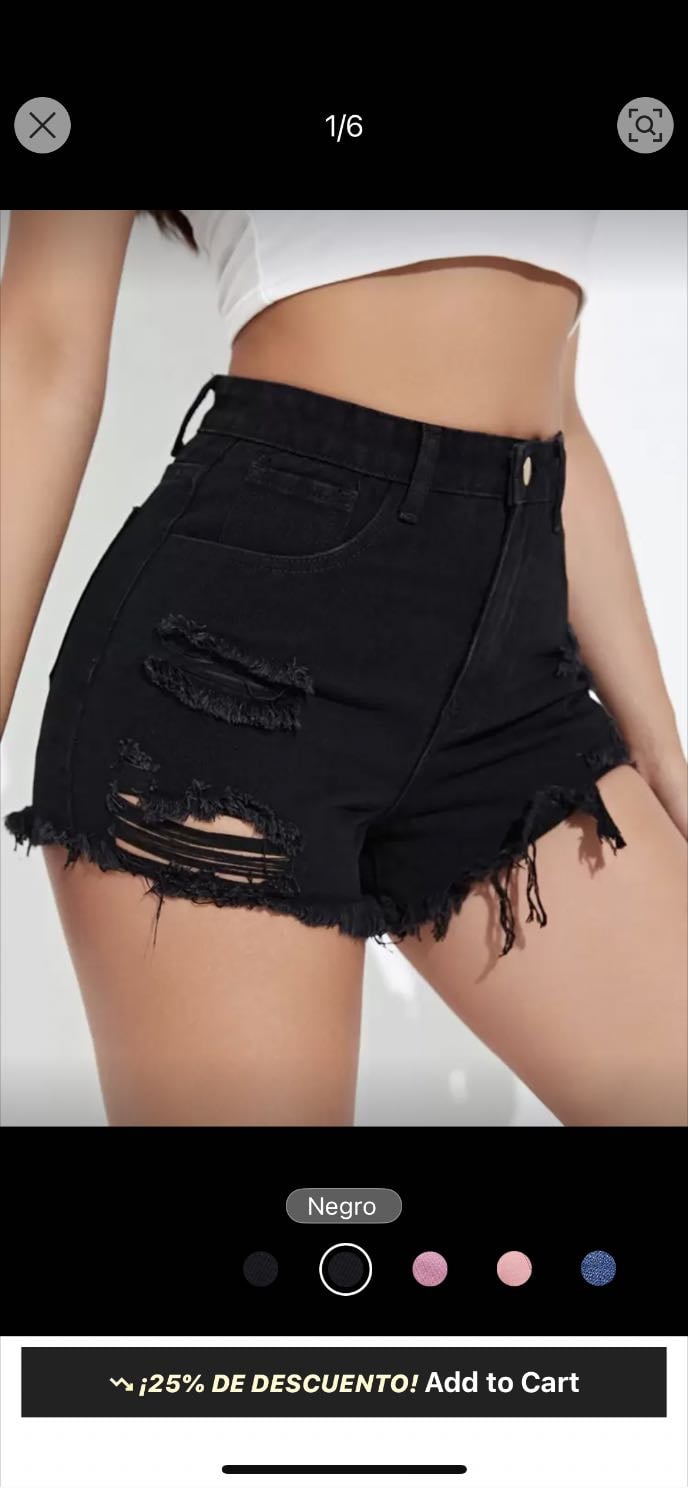 SHEIN EZwear Shorts en mezclilla de talle alto desgarro ribete crudo
