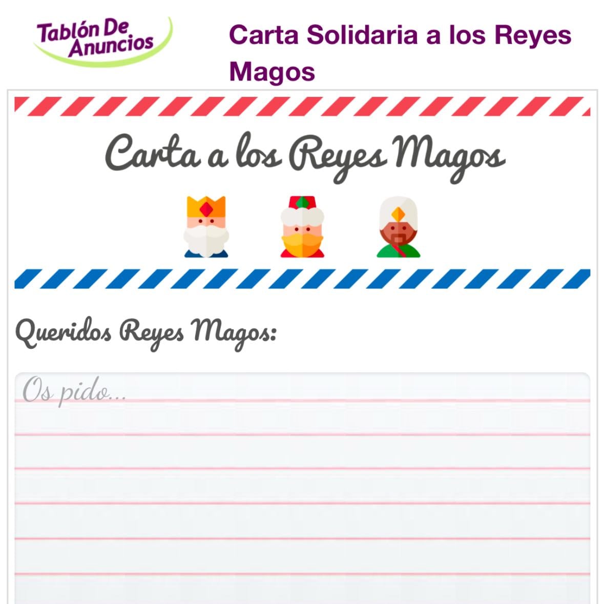 Carta a los Reyes Magos Solidaria