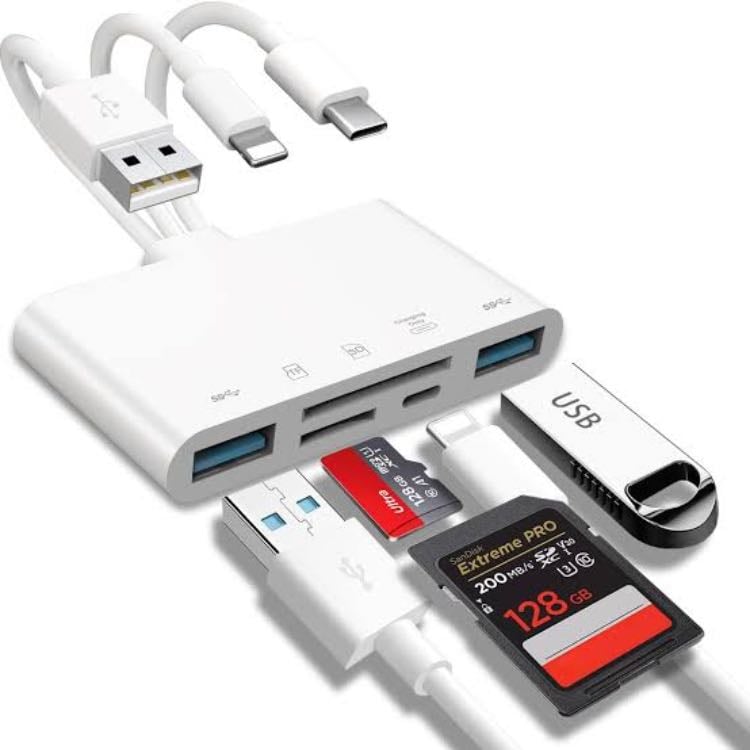 Lector de SD para iPhone - Lector de tarjetas de memoria 5en1, adaptador OTG USB y lector de tarjetas SD para Phone/Pad, dispositivos USB C y USB A con ranuras para tarjetas Micro SDySD, compatible con SD/MicroSD/SDHC/SDXC/MMC