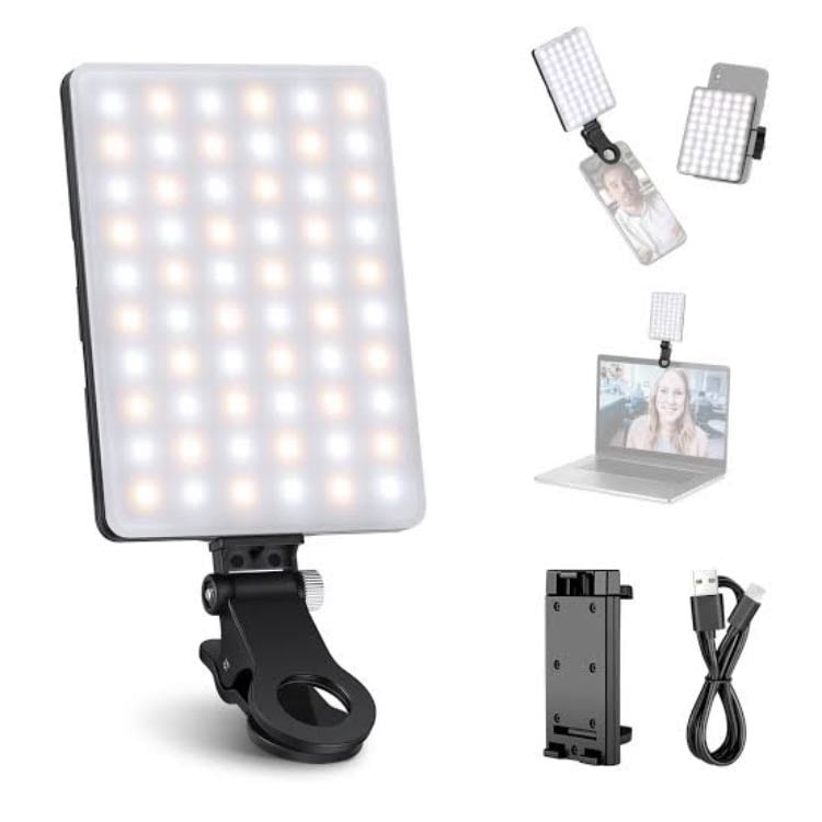 Luz de Selfie - Luz Selfie con Clip para Movil/Portátil, 60 LED 2000mAh Recargable CRI 95