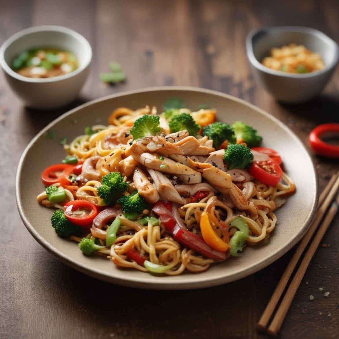 Verduras salteadas - -pasta integral
-pechuga de pollo
- brócoli
- zanahoria
- cebolla
-sal, ajo, aceite