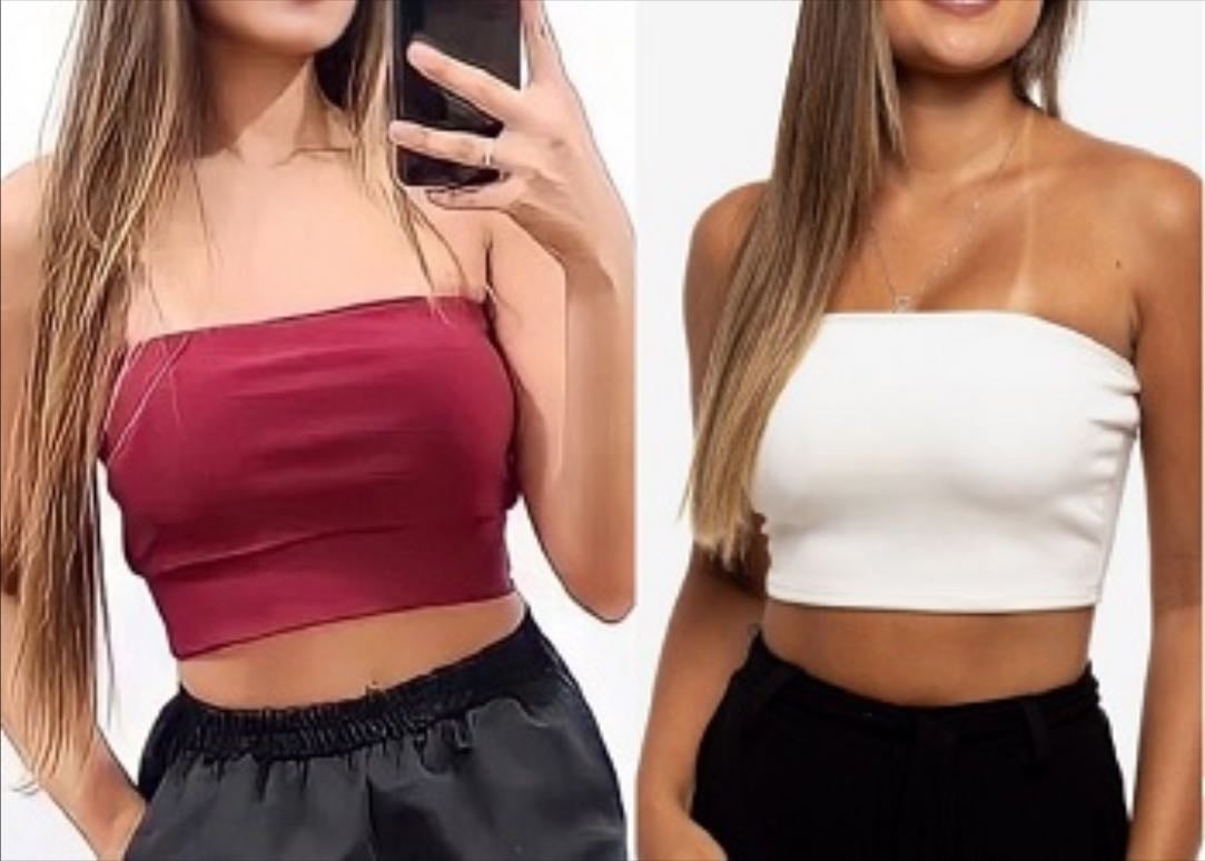 Top cropped de malha tomara que caia