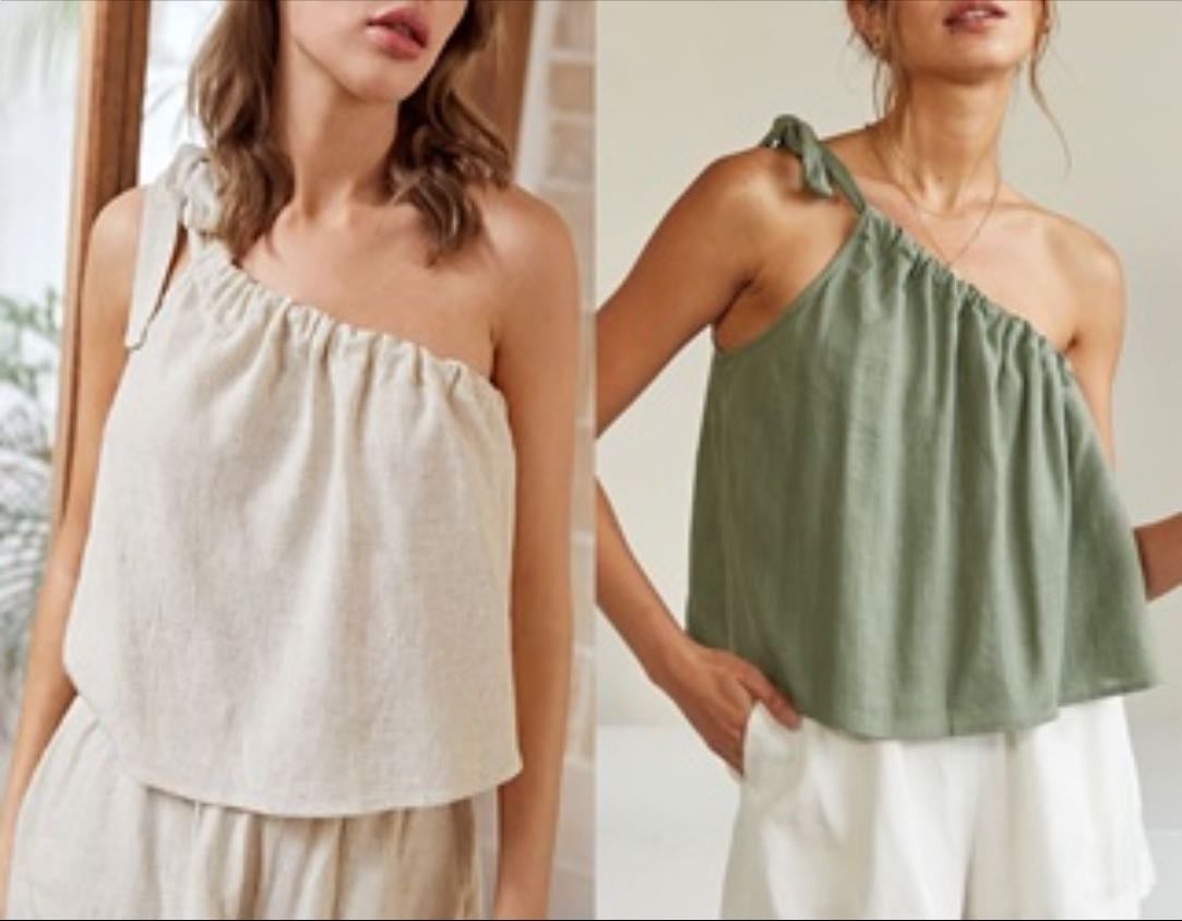 Blusa cropped um ombro só com alças de amarrar