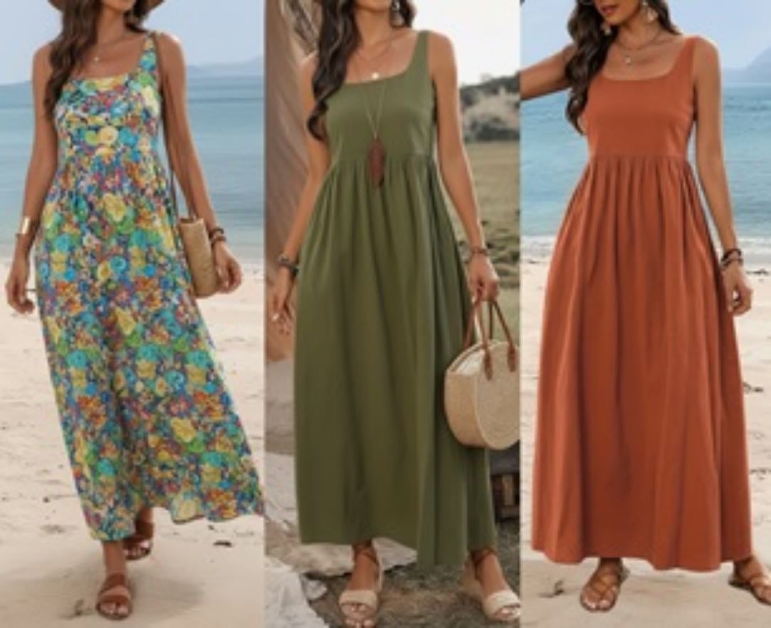 Vestido longo decote u