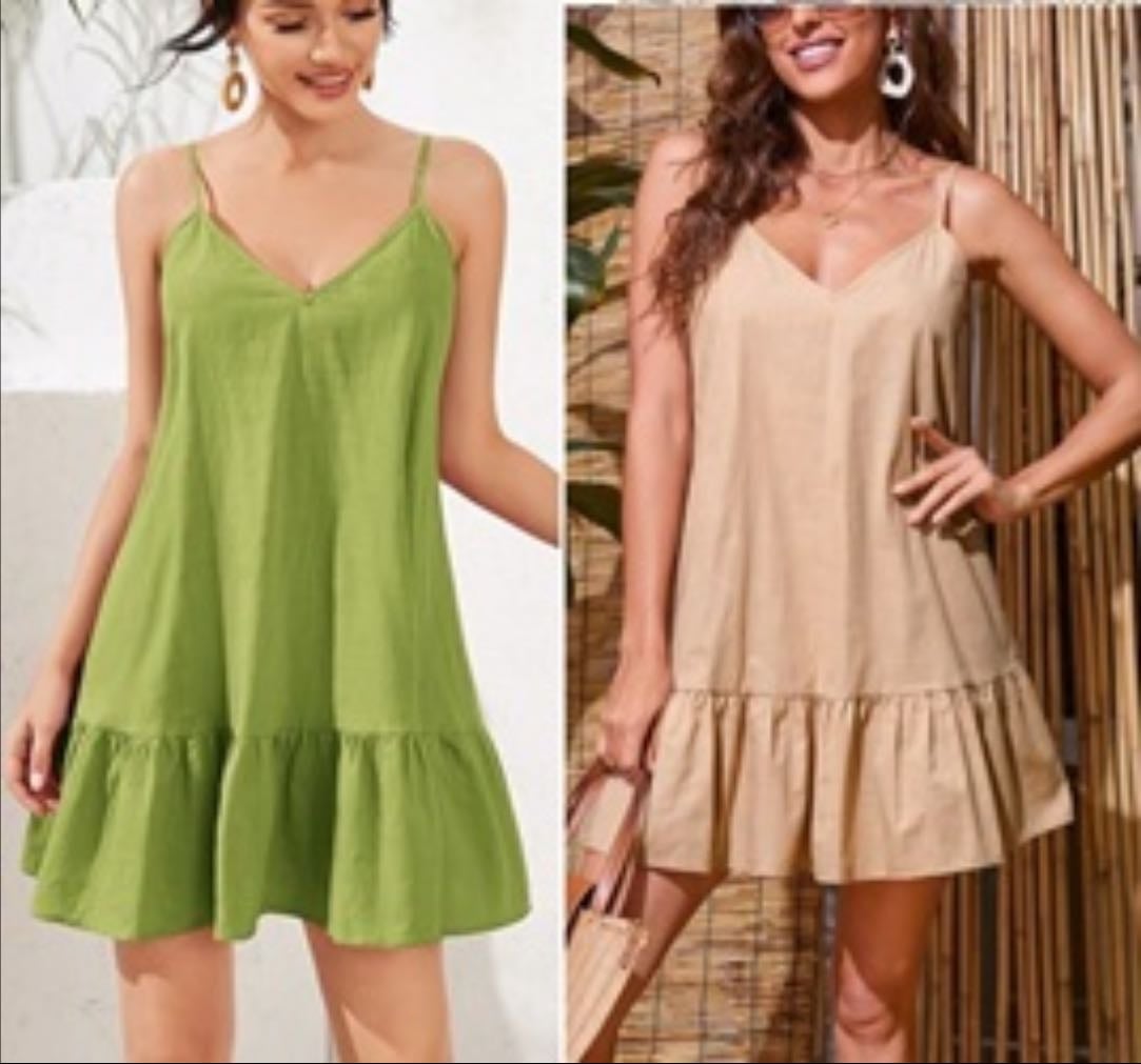 Vestido trapézio de alças e babado