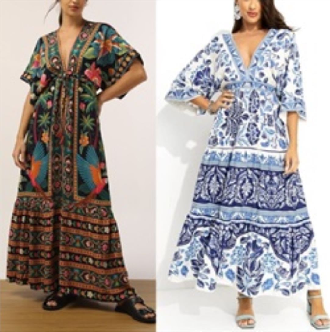 Vestido longo kimono decote V