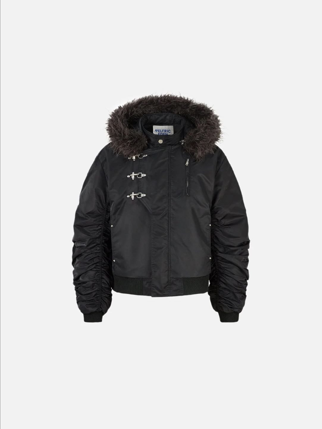 AELFRIC EDEN FAUX FUR BUCKLE BOMBER COAT