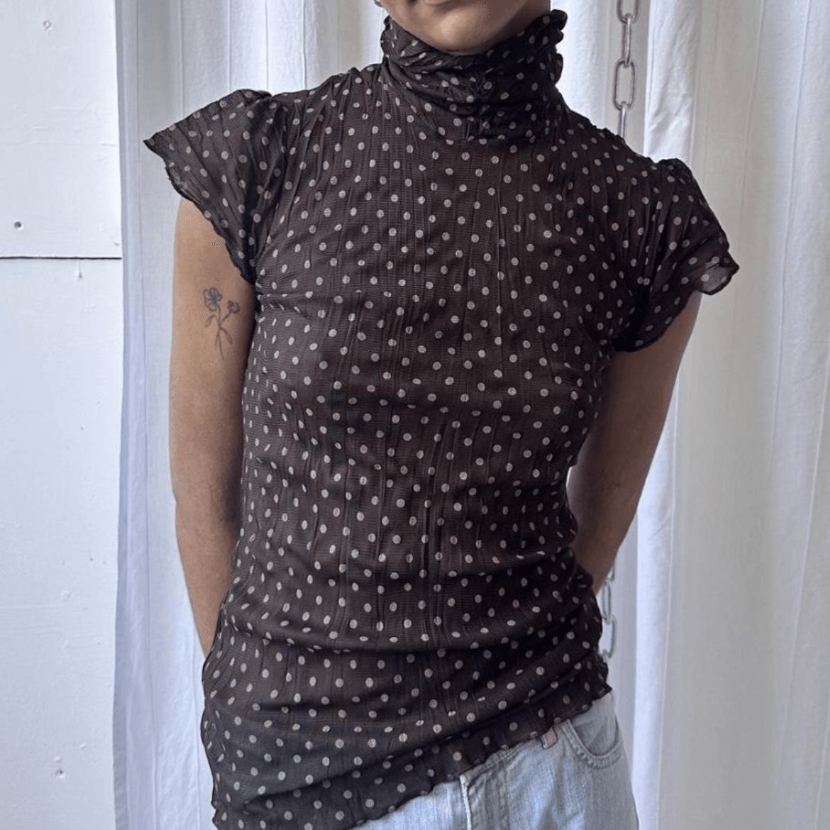 vintage polka dot high neck top