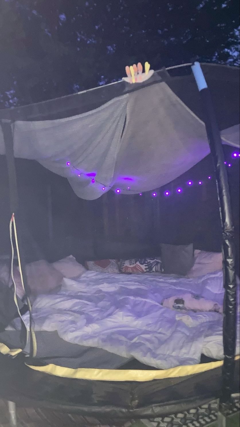 Have a sleepover on the trampoline! πβ¨π°π« - A trampoline sleepover is a fun night on a trampoline! πβ¨
-Bring blankets and pillows ποΈ
-Lay down and look at the stars β¨π
-Tell stories and laugh together ππ¬
-Enjoy cozy vibes and fresh air ππ«