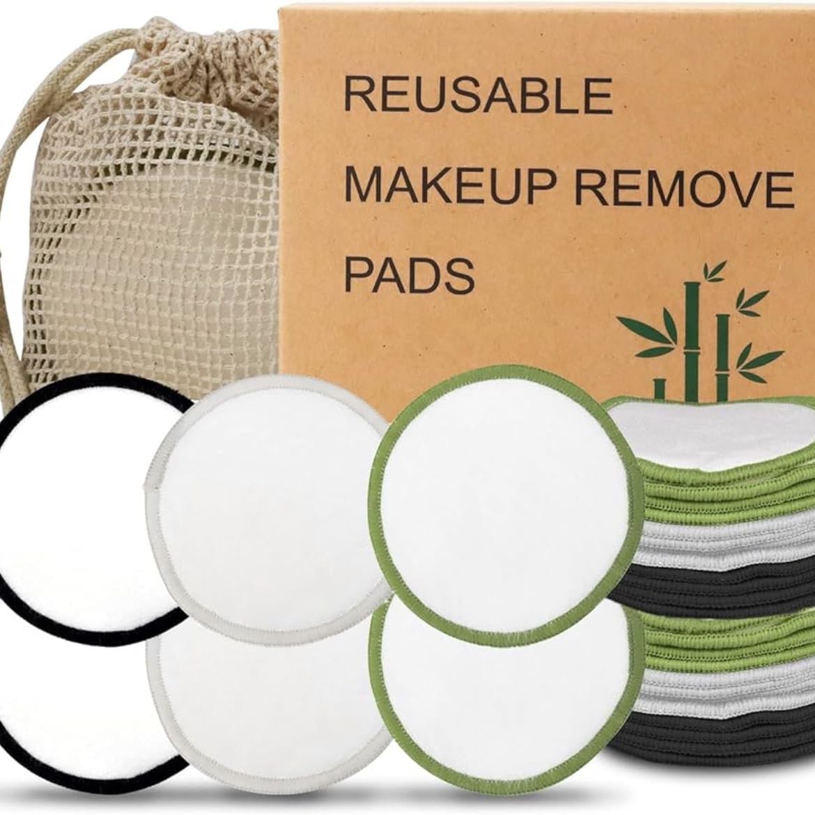 24 Pads Desmaquillantes Reutilizables, Algodones Desmaquillantes con Bolsa Lavable y Caja Redonda para Guardarlas, Almohadillas Desmaquillantes Biodegradable | Ecol贸gico, Suave y Delicado