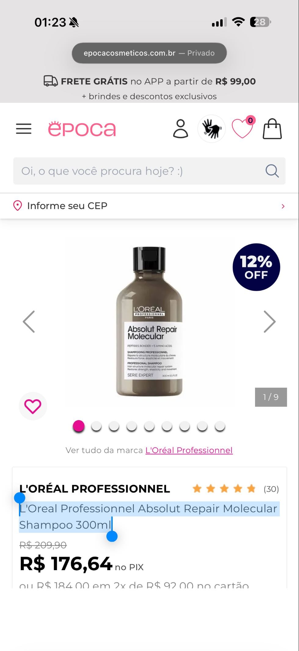 Shampoo L'Oreal Professionnel Absolut Repair Molecular 300ml - $176,64 - https://www.epocacosmeticos.com.br/l-oreal-professionnel-absolut-repair-molecular-shampoo/p