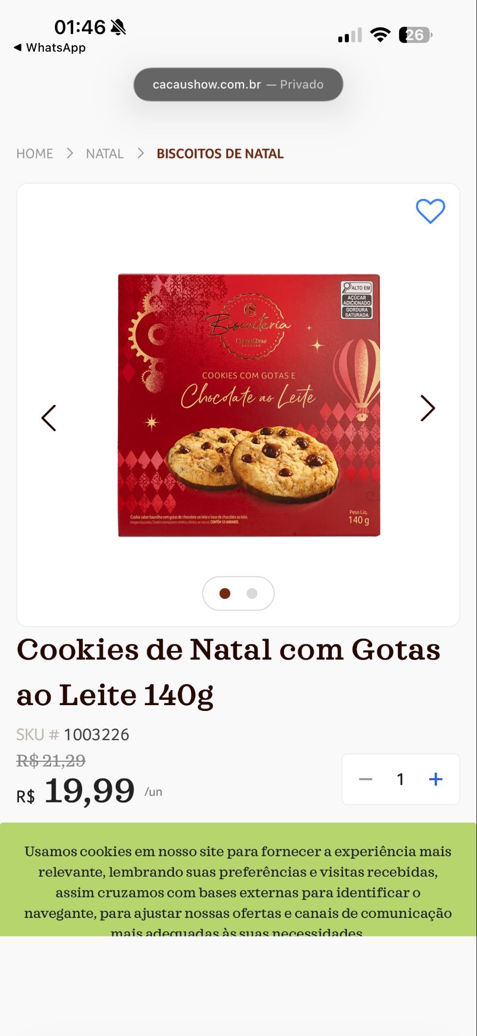 Cookies Cacau Show - $20,00