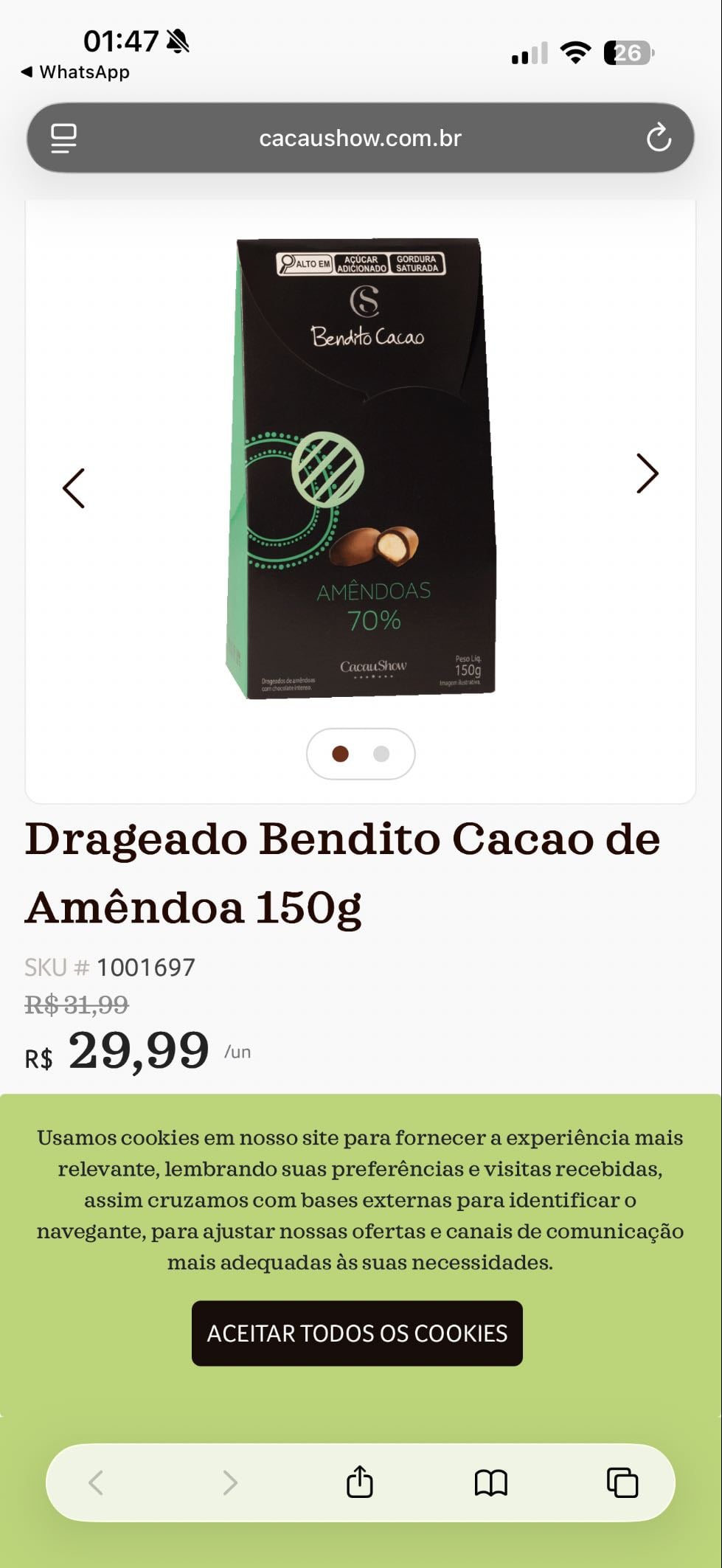 Bolinhas de Chocolate Cacau Show - $30,00 / Sabor: Gianduia