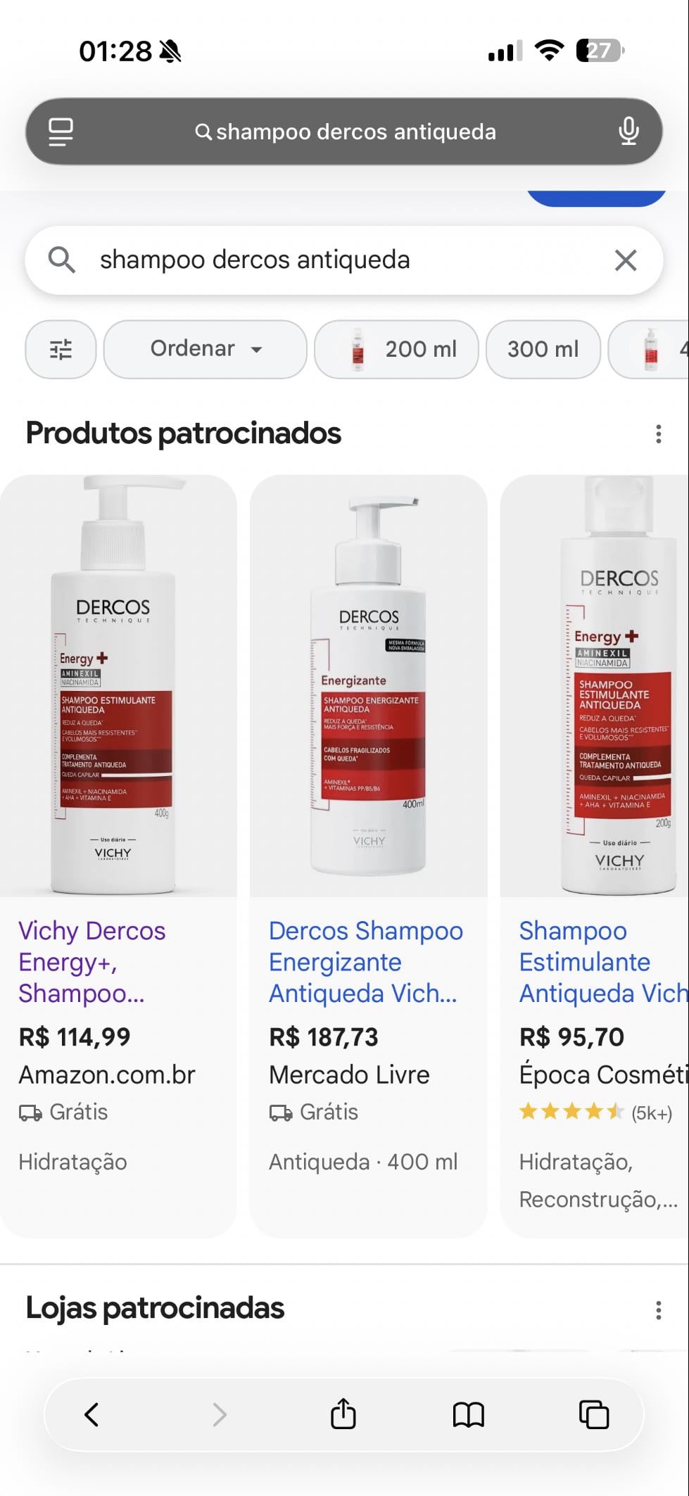 Shampoo Vichy - +/- $115,99 / https://www.mercadolivre.com.br/p/MLB17897456?pdp_filters=item_id:MLB3902376157#origin=share&sid=share&wid=MLB3902376157&action=copy