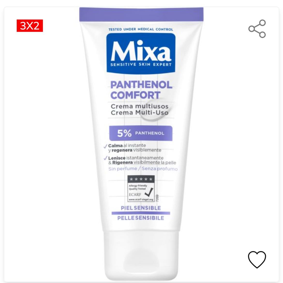MIXA Crema Multiusos Panthenol Comfort Piel Sensible - de Mixa