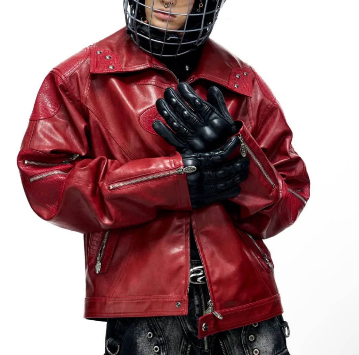 PERSONSOUL CROC EFFECT PANEL LEATHER JACKET - de PersonSoul