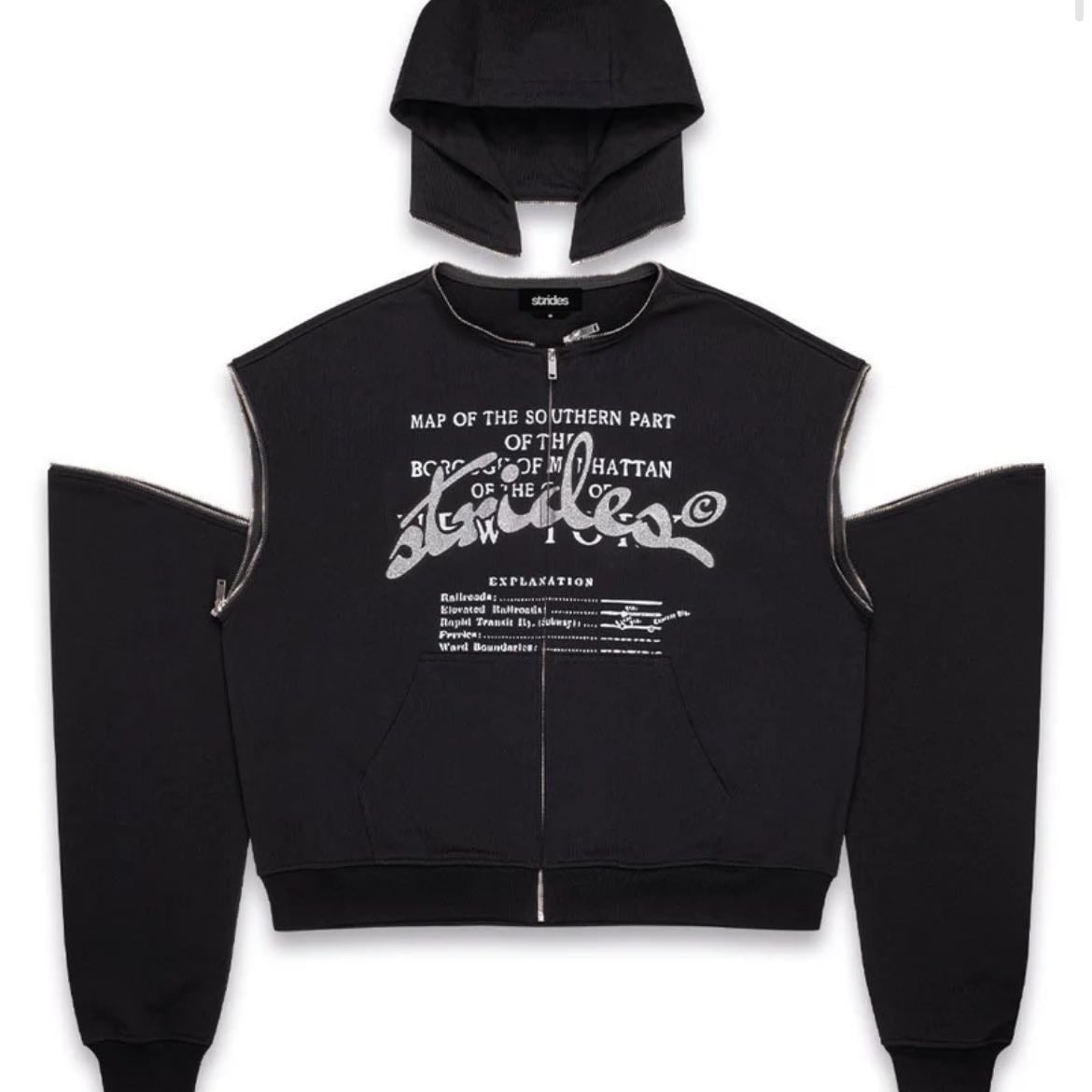 Detachable concrete zip hoodie black - de Strides