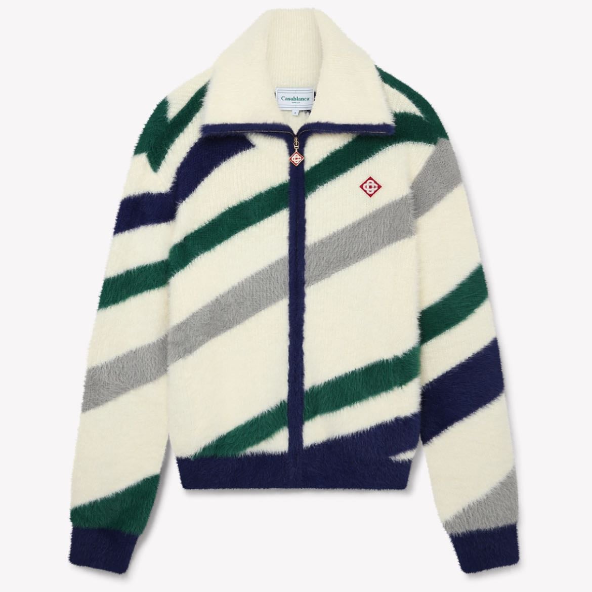 DIAGONAL STRIPED FLUFFY ZIP UP JUMPER - de Casablanca