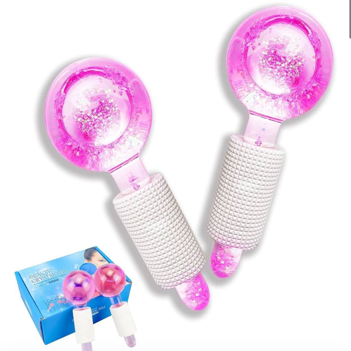 Smasener 2 uds Masaje de Hielo Bola, Rodillo Facial Ice Globes, Bola de Belleza de Hielo Facial, Masajeador Facial Para Piel Fría, reduce bolsas y arrugas (Empaquetado como un par, Rosa) - de Smasener