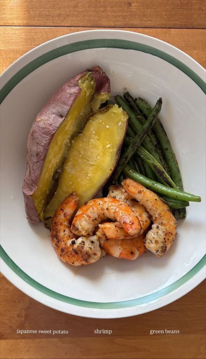 green beans, shrimp, - and sweet potato