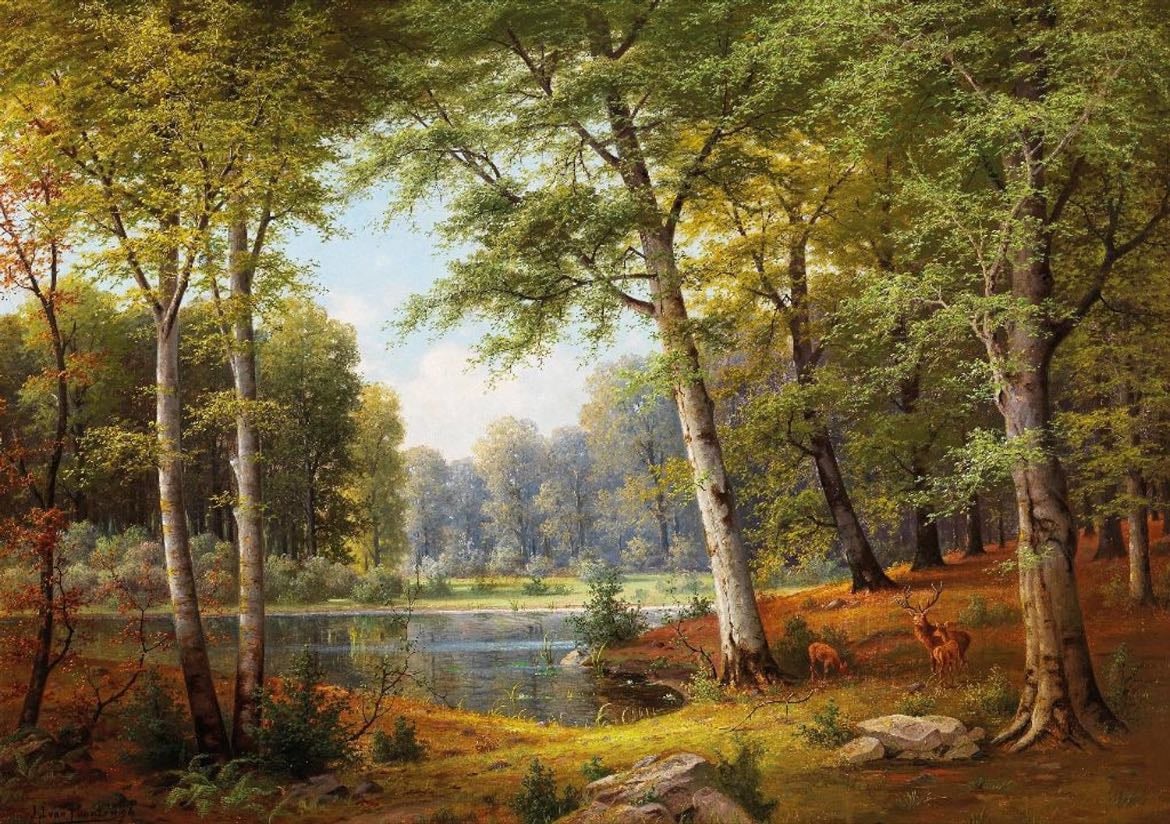 Veados na floresta - Jacobus Johannes van Poorten (1894)