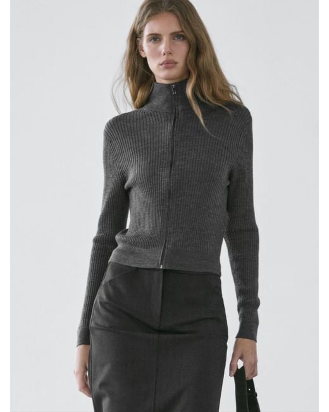 cĂĄrdigan cremallera gris - massimo dutti