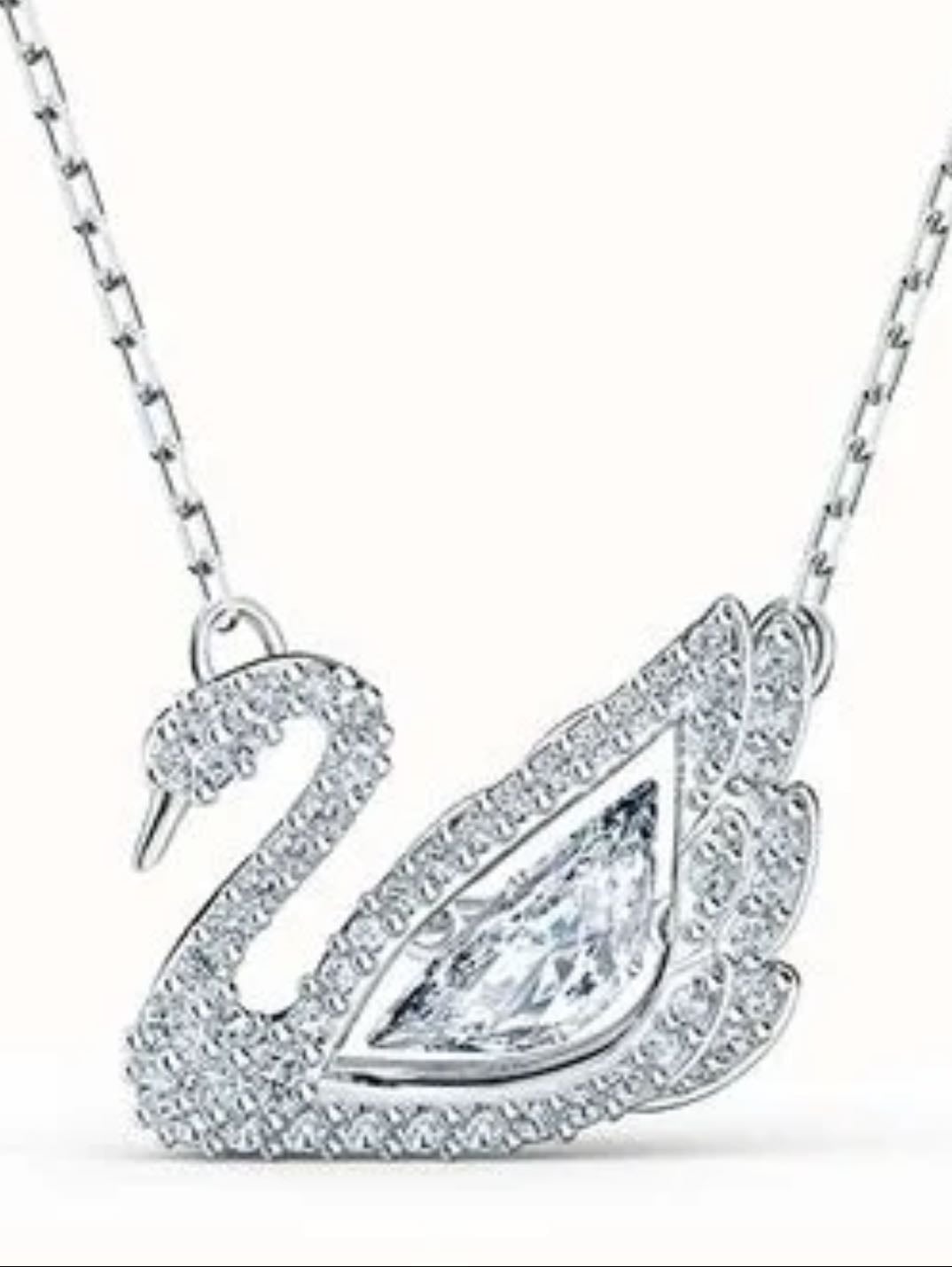 Swarovski Swan Necklace - Dancing swan, White, Rhodium plated