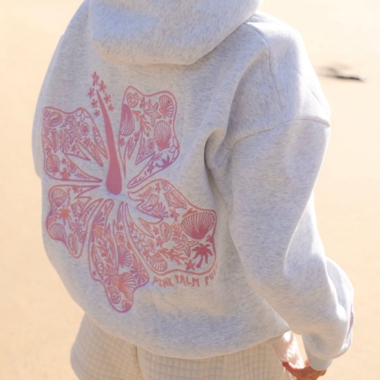 pink palm puff hoodie - hibiscus
