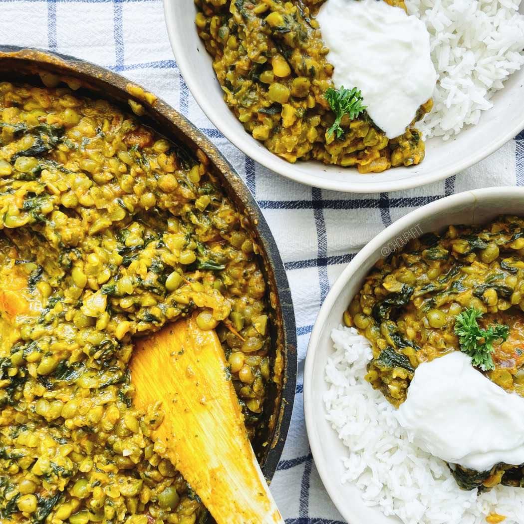 Dahl de pois cassés verts - Lait de coco Épinard