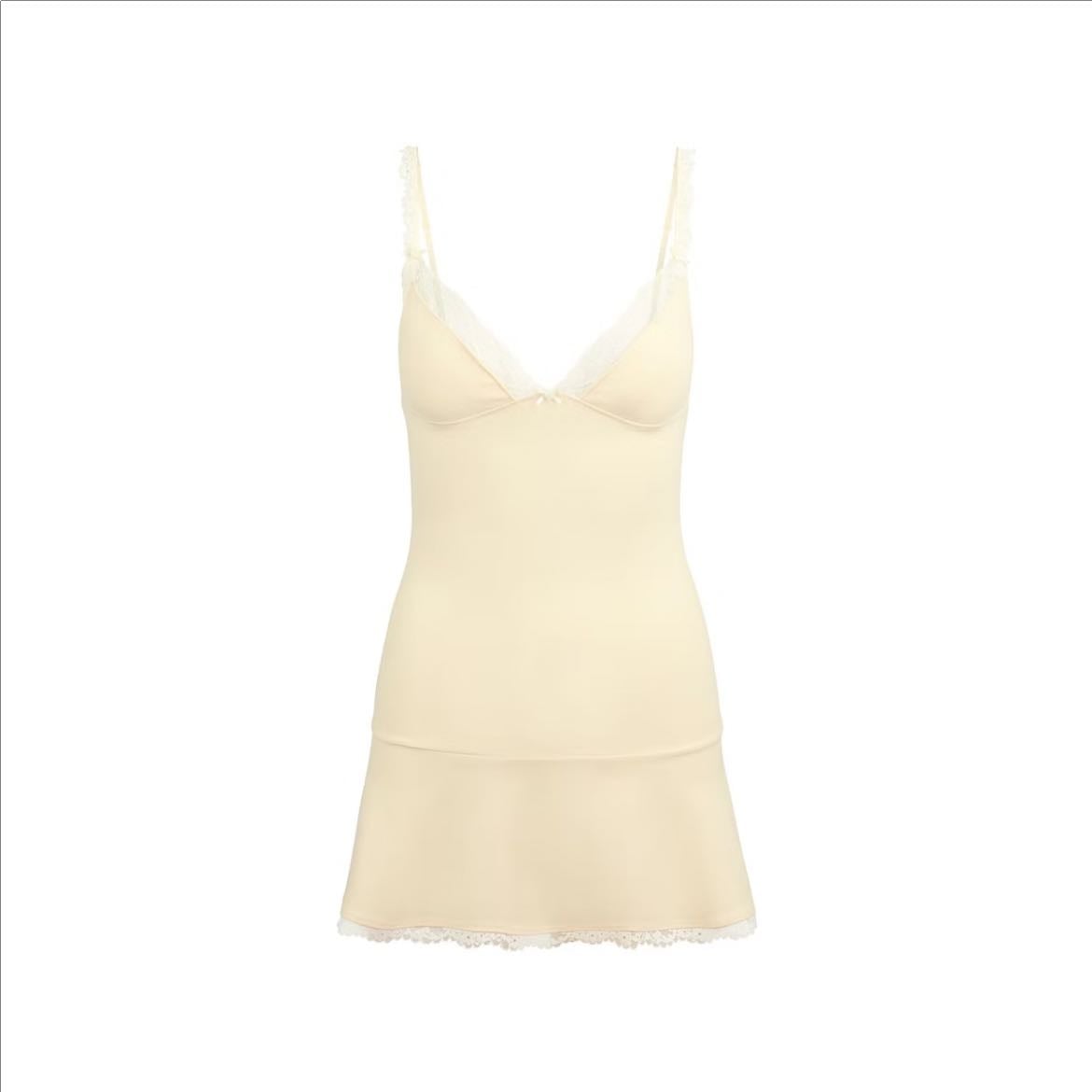 Cotton jersey lace slip dress - Butter