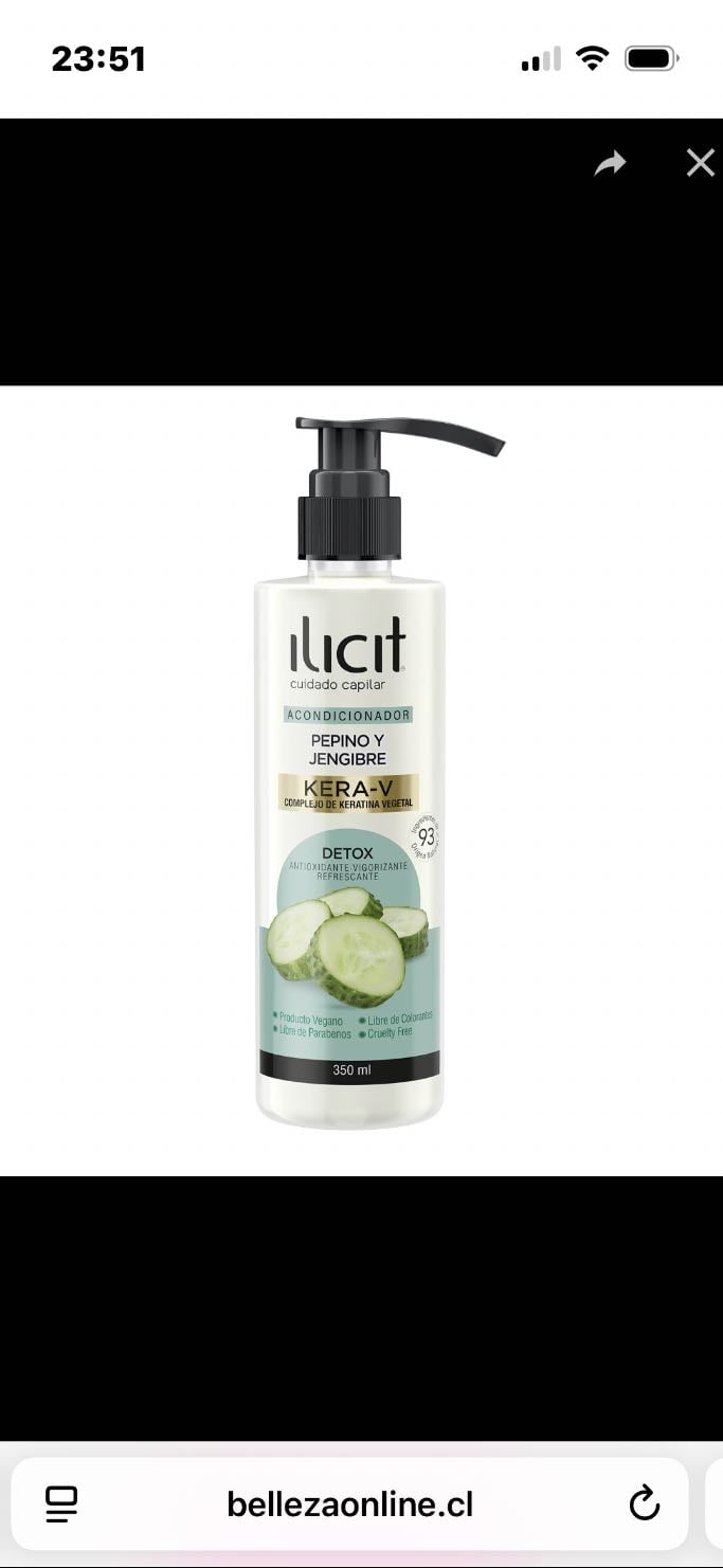 ACONDICIONADOR PEPINO Y JENGIBRE DETOX ILICIT - $3.990
