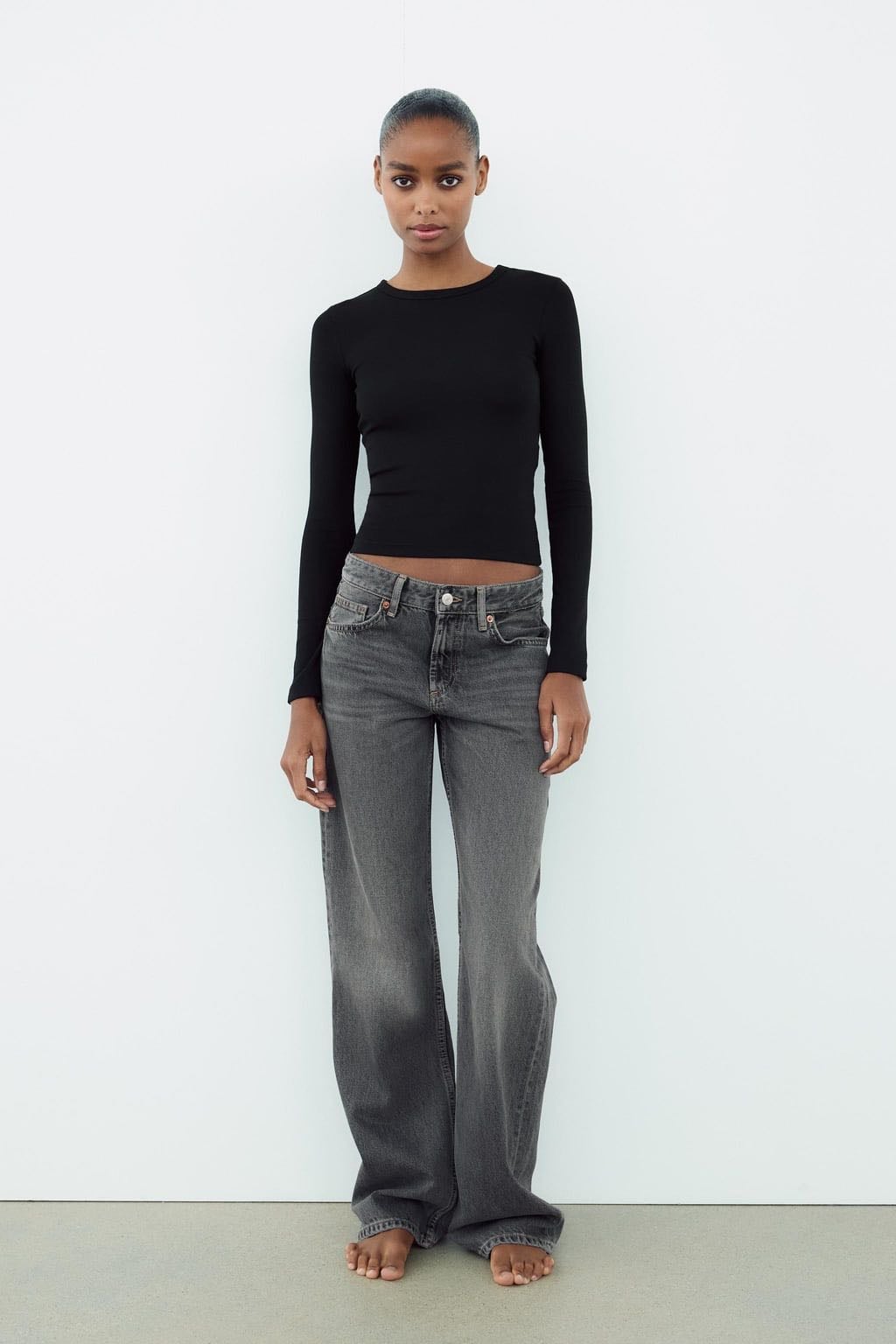 JEANS TRF WIDE LEG TIRO MEDIO - color gris antrancita , talla 40
