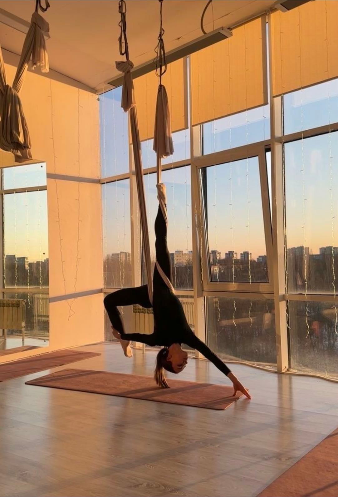 practicing air yoga