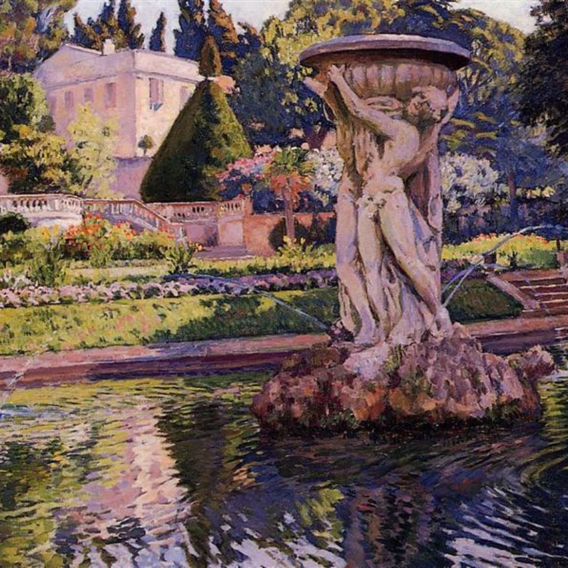 Garden with Villa and Fountain - théo van rysselberghe, 1924