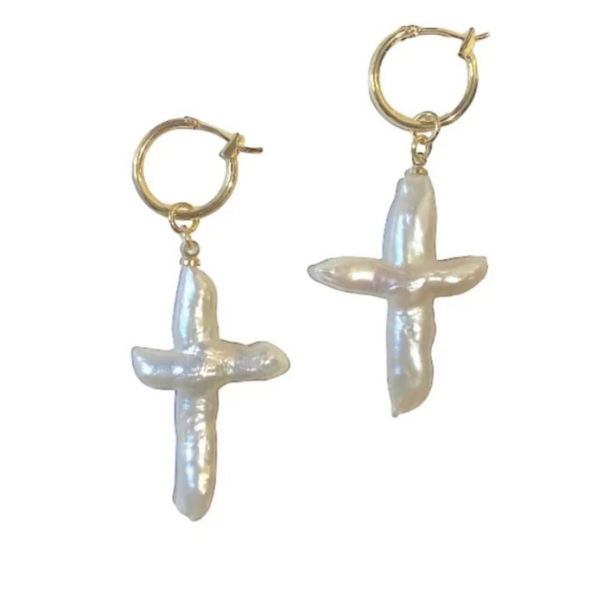 Pearl Cross Earrings
