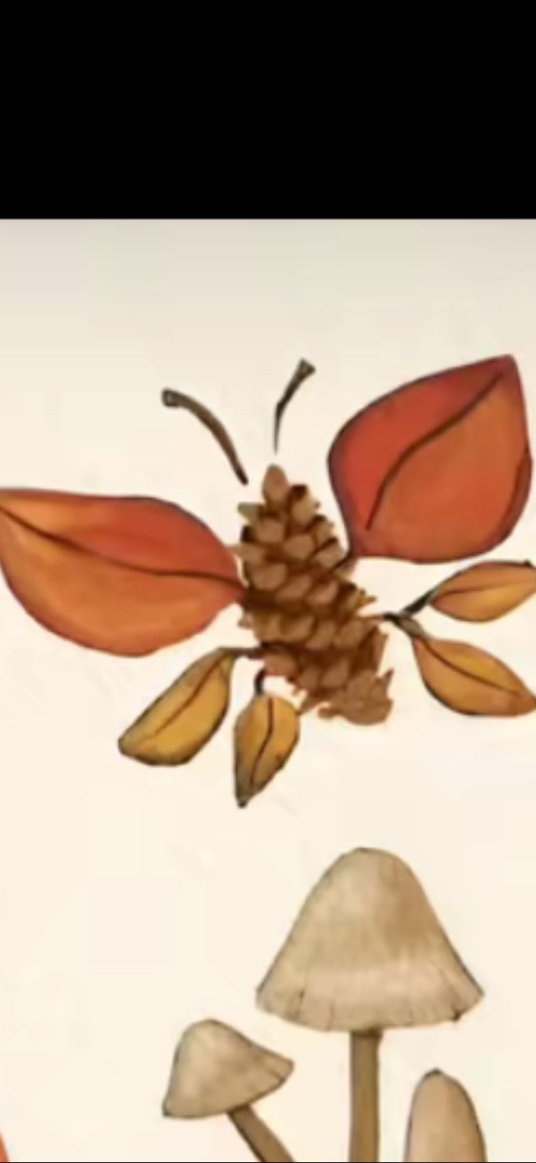 Make autumn craft from nature - (Buttterfly with pinecone and leaves and sticks)