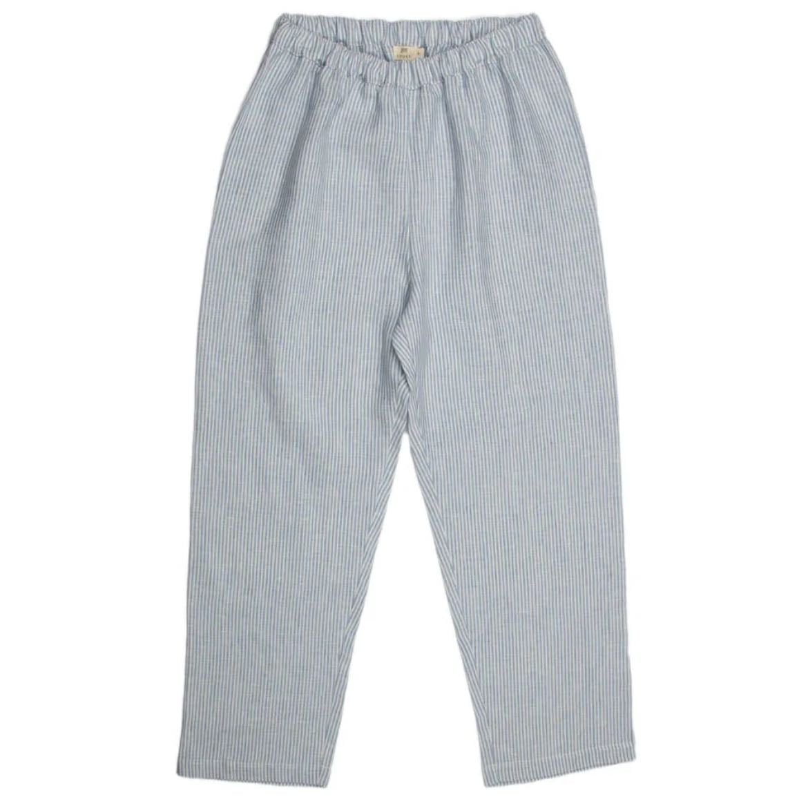 Blue & White Striped Linen Trousers - Suuky