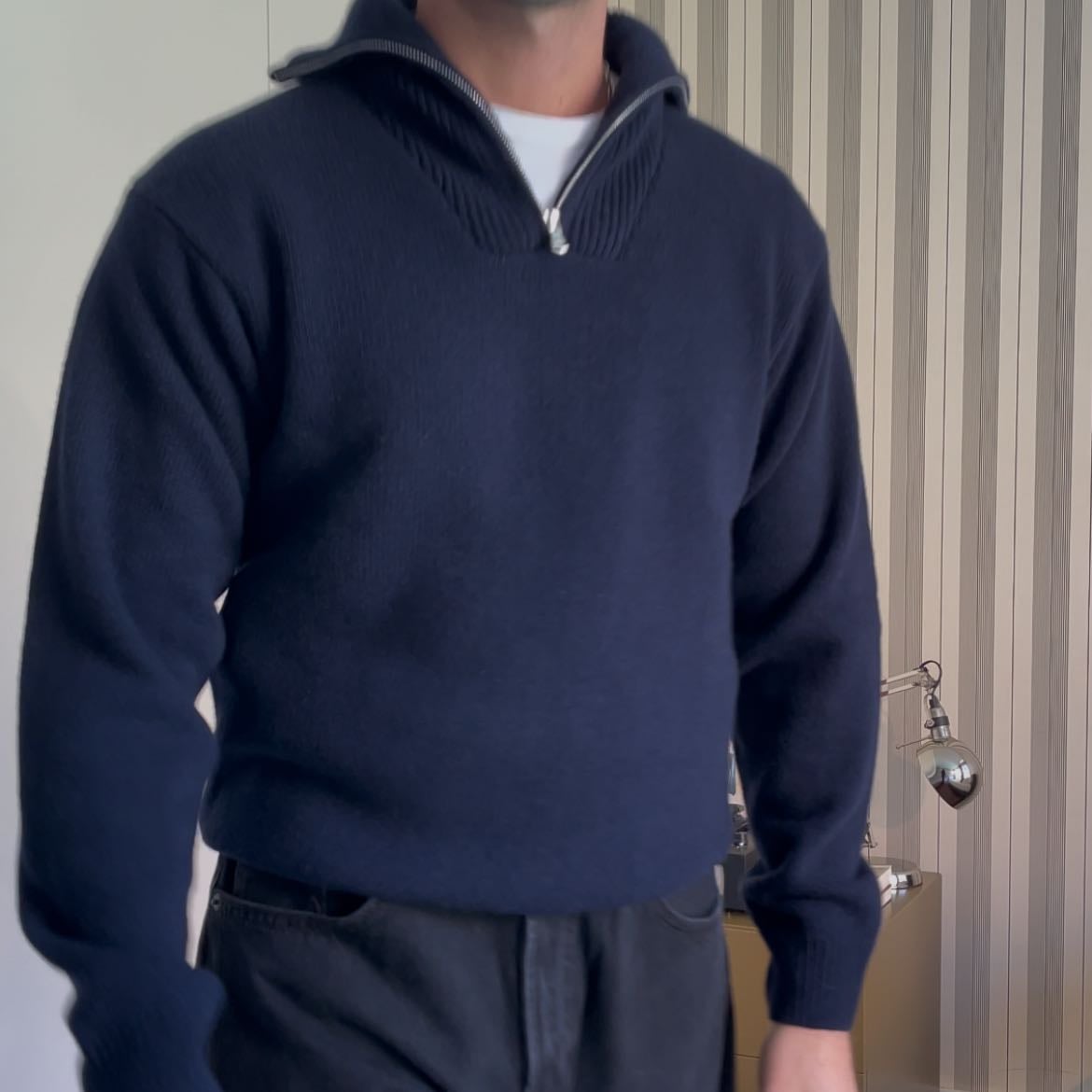 Quarter-Zip Knit Sweater Navy - Octobre Éditions