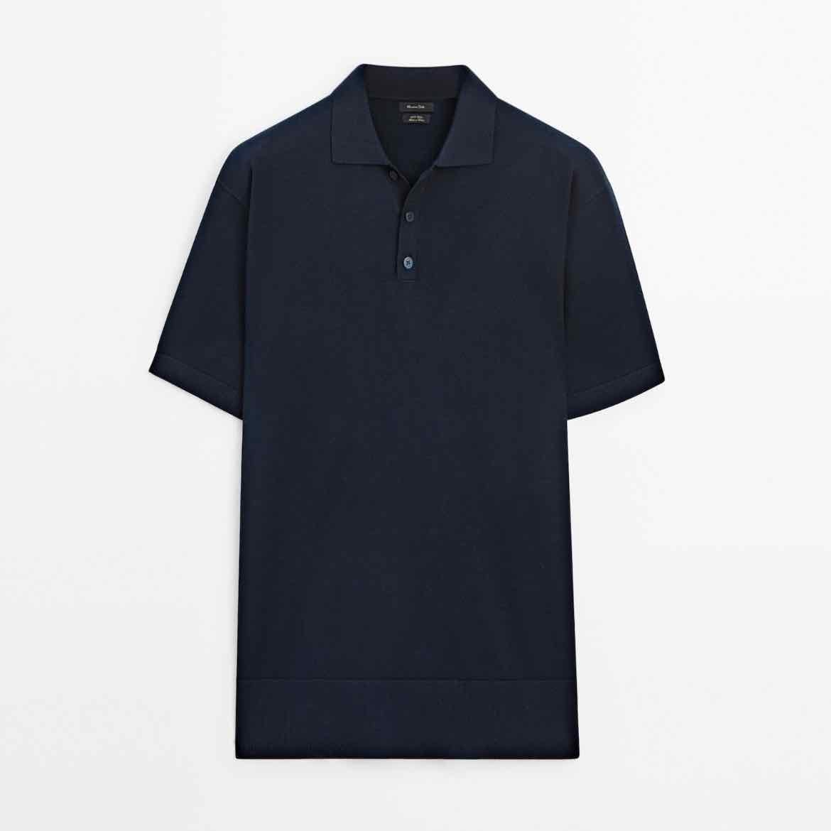Navy Knit Polo - Massimo Dutti