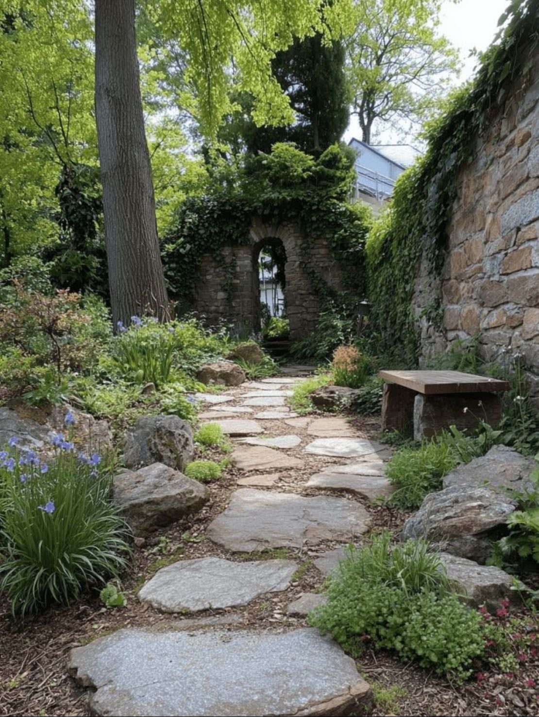 Crumbling stone around paths